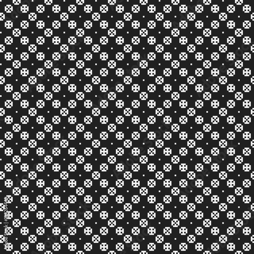 Simple pixelated pattern with monochrome geometric shapes. Useful for textile and interior design. Strict neutral style.