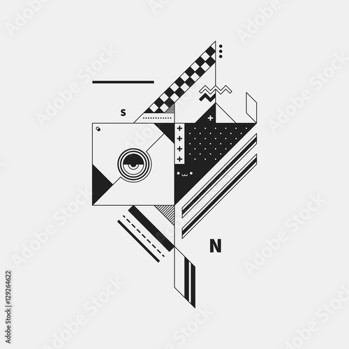 Abstract monochrome creature on white background. Style of cubism and constructivism. Useful for prints and posters.