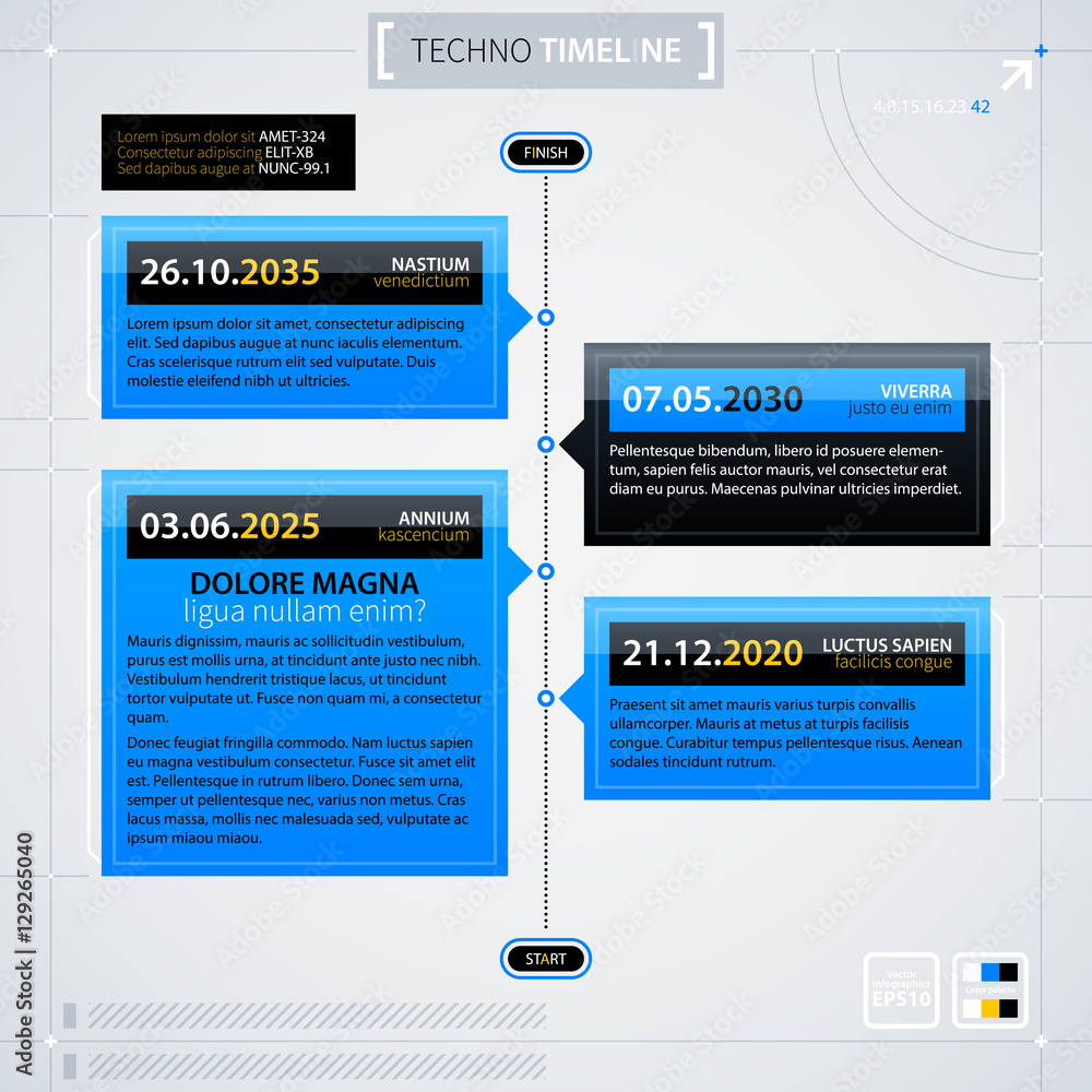 Fototapeta premium Modern timeline template. Futuristic techno business style. Useful for annual reports, presentations and advertising.