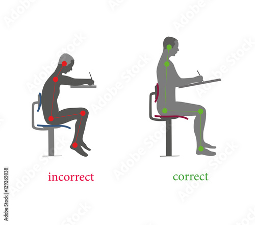 correct and incorrect posture when writing. vector illustration