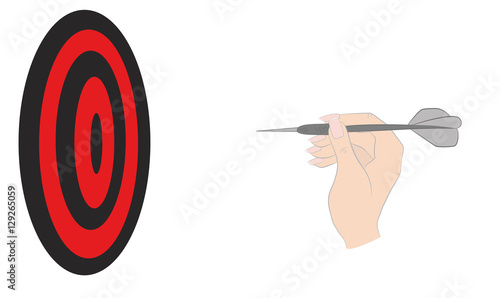 Hand with dart throwing at a target. vector illustration.