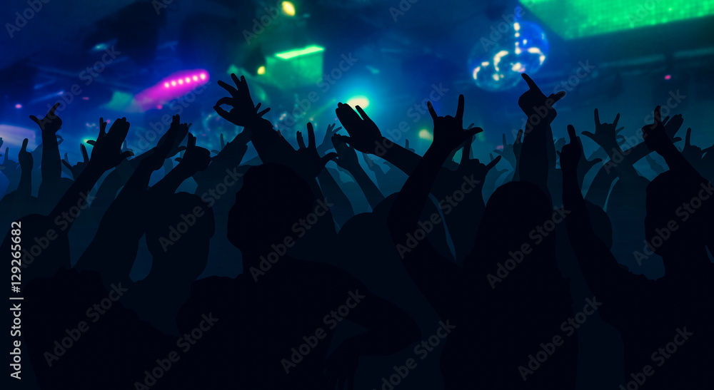 custom made wallpaper toronto digitalSilhouettes of concert crowd with hands raised at a music disco