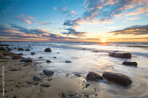 spectacular sunset over the stormy sea