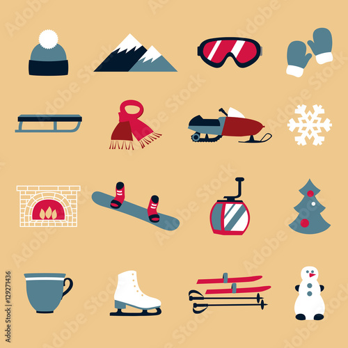 Collection of winter icons activities in flat design style