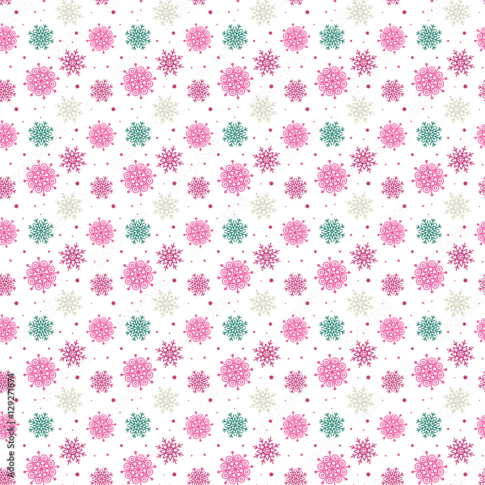 Colorful seamless pattern of many snowflakes on white background Colorful seamless pattern of many snowflakes on white background