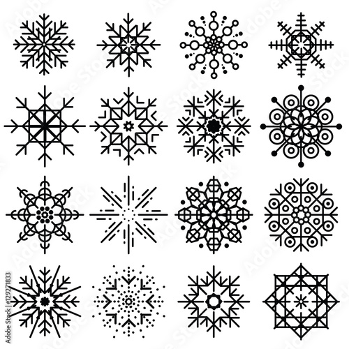 Black snowflakes big set of different variations on white backgr