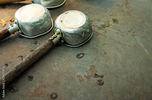 Ladles at a place for ritual cleansing of hands and mouth with water when visiting shrines.