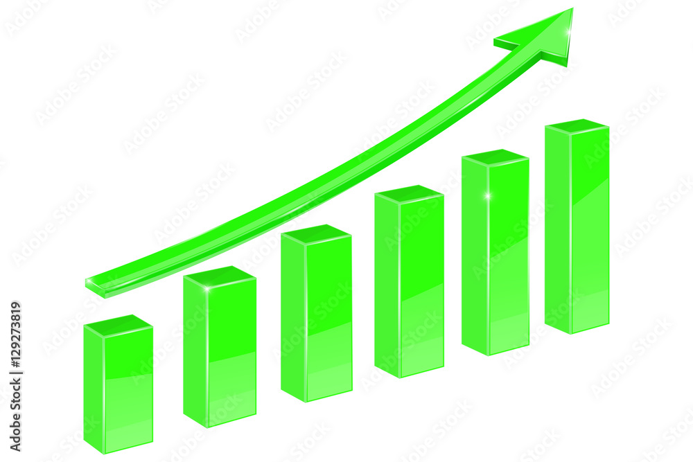 Green indication arrow. Up rising financial graph Green indication arrow. Up rising financial graph