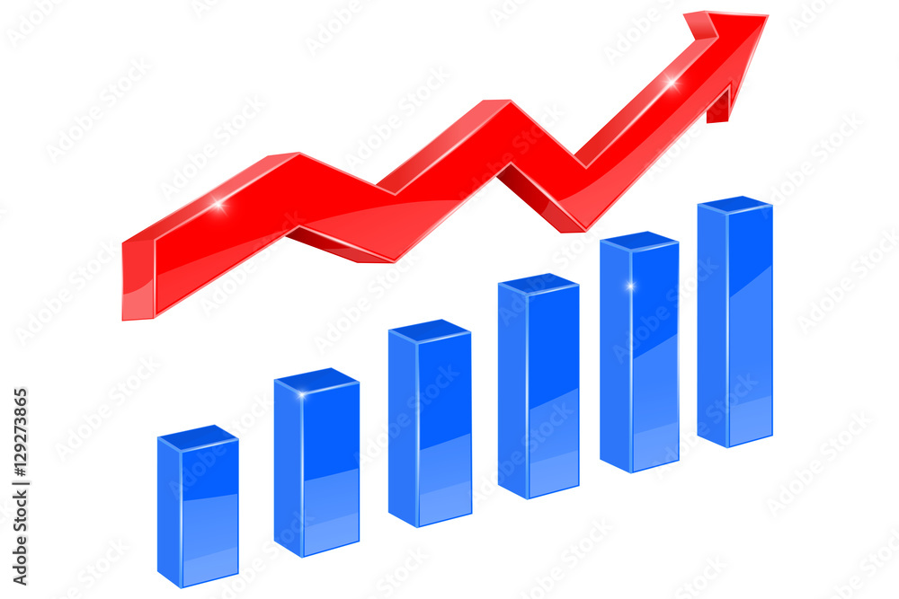 Financial chart. Red indication up rising arrow Financial chart. Red indication up rising arrow