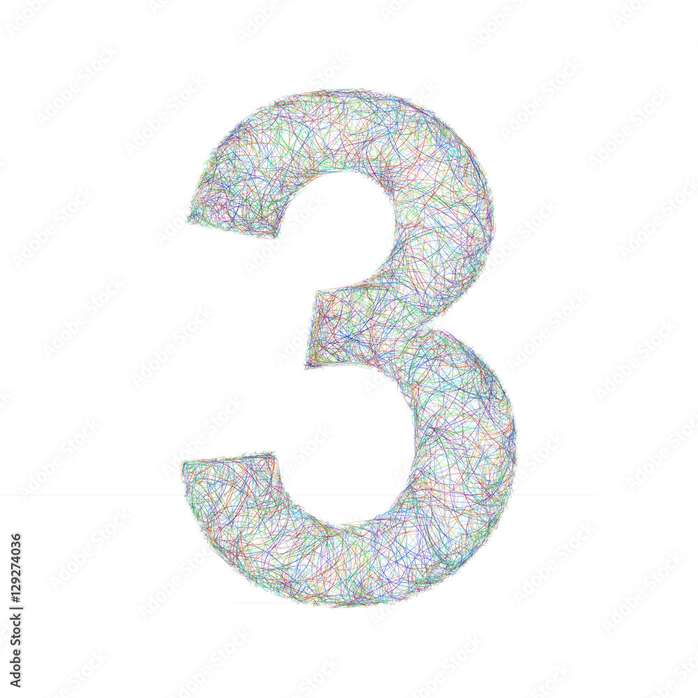 Colorful sketch font design - number 3 Colorful sketch font design - number 3