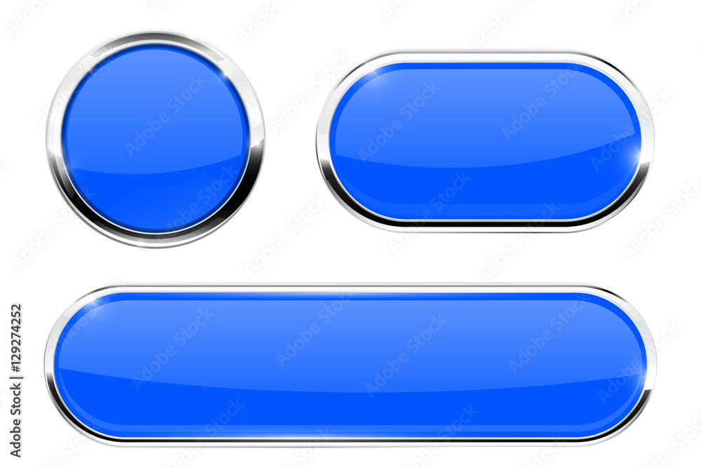 Blue buttons. Set of web icons with chrome frame Stock-Vektorgrafik ...