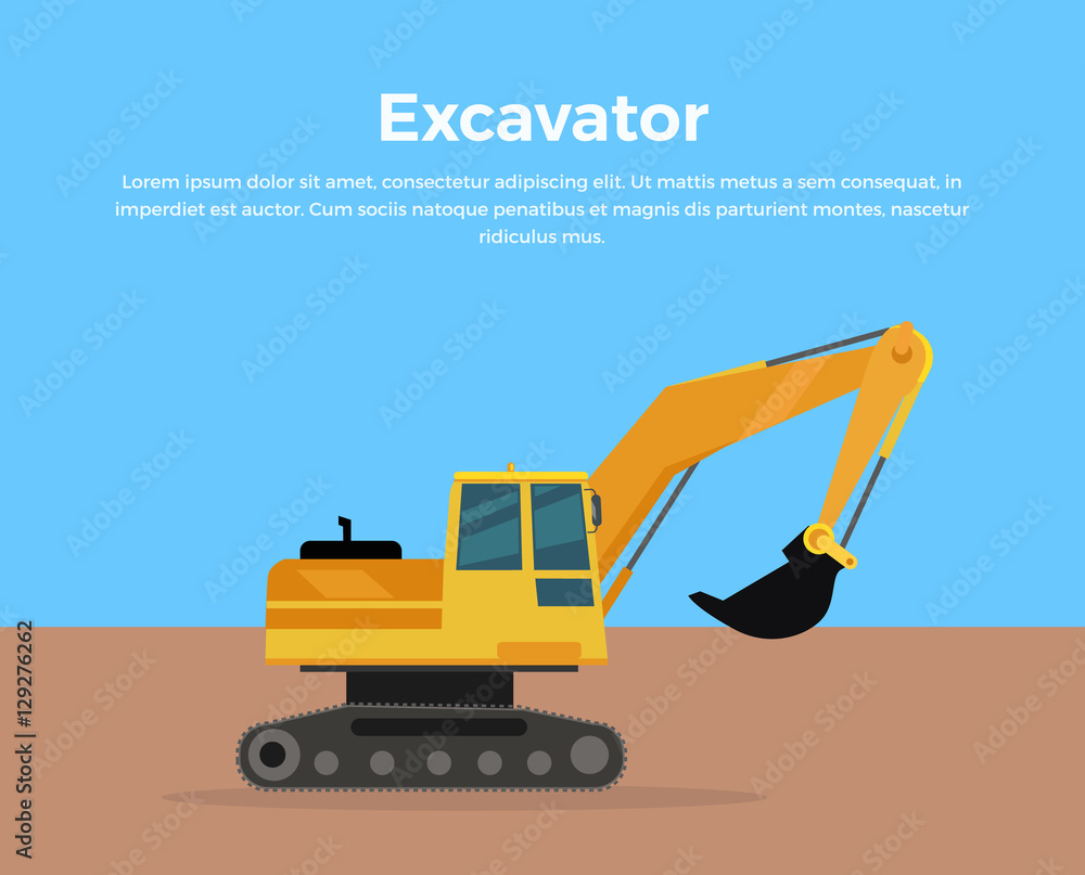 Excavator Banner Flat Design Vector Illustration Excavator Banner Flat Design Vector Illustration
