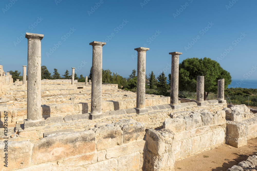 Old temple columns in ancient Kourion. Limassol District. Cyprus.