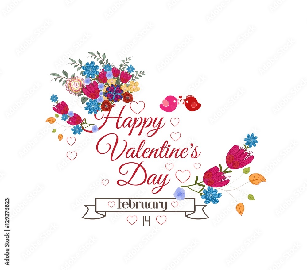 Valentines day card. Bright flowers background
