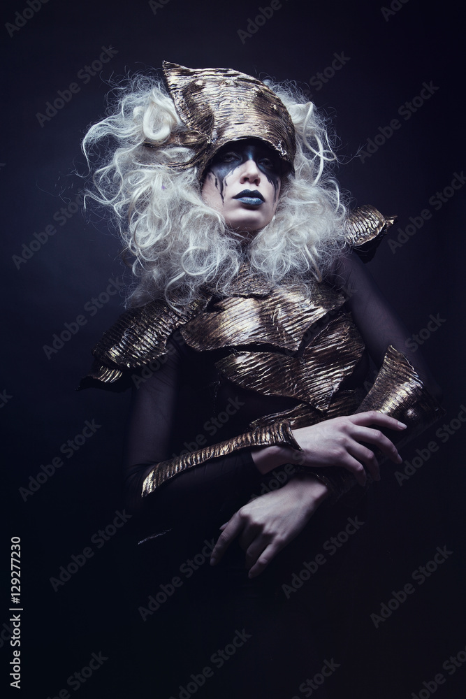 Woman with black make up and white wig Woman with black make up and white wig
