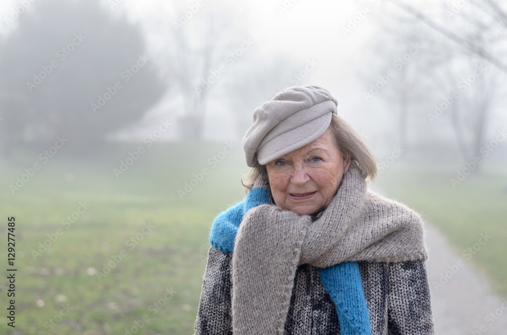 Stylish elderly woman on a cold winter day Stylish elderly woman on a cold winter day