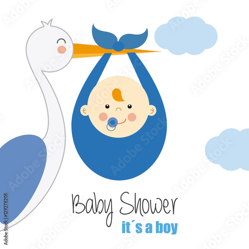 baby shower. Stork with baby boy