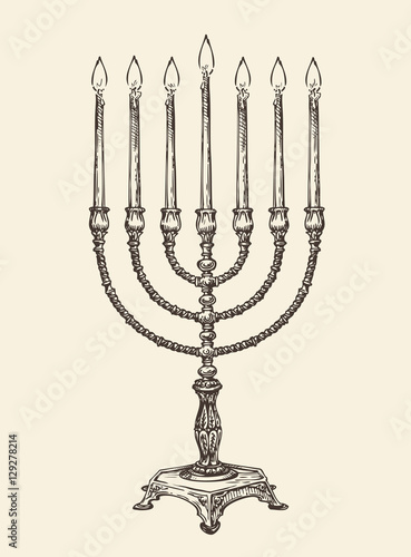 Hanukkah menorah. Vintage sketch vector