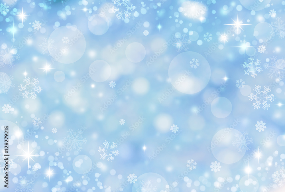 Abstract Winter background abstract bokeh. Snow, blurred lights with snowflakes. Christmas background