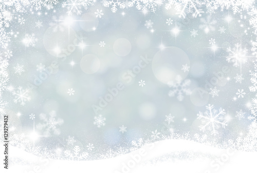 Abstract Winter background abstract bokeh. Snow, blurred lights with snowflakes. Christmas background © darkness12