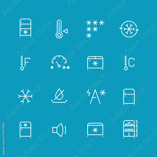 Refrigerator, home fridge, freezing vector icons set