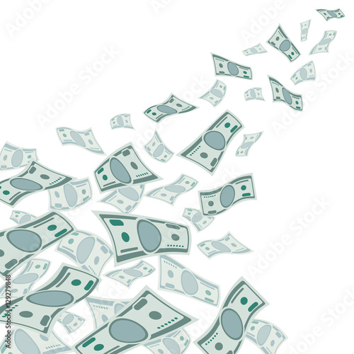 Money flow, falling dollars currency isolated on white vector illustration