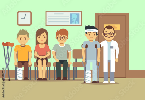 Patients in doctors waiting room at the hospital, medical clinic. health care vector concept