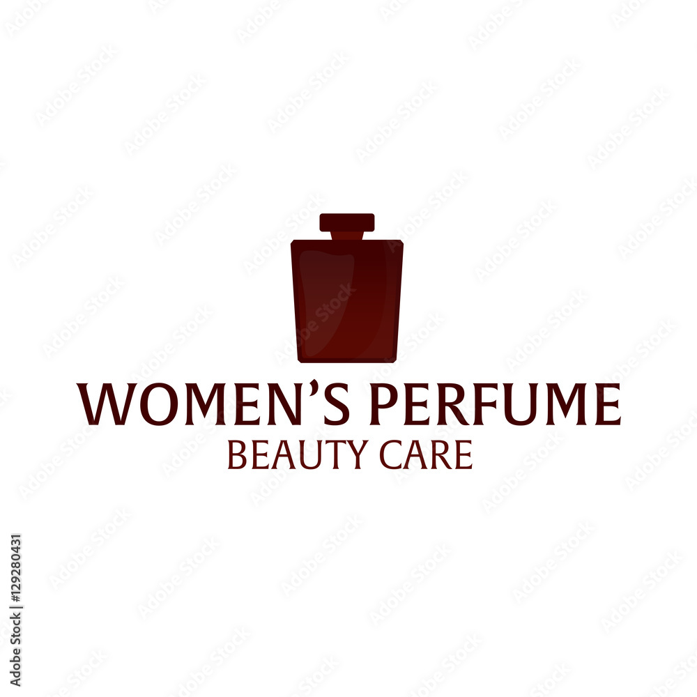 Logo Women's Perfume. Beauty care. Classic bottle of perfume. Liquid luxury fragrance aromatherapy. Vector illustration. Logo Women's Perfume. Beauty care. Classic bottle of perfume. Liquid luxury fragrance aromatherapy. Vector illustration.
