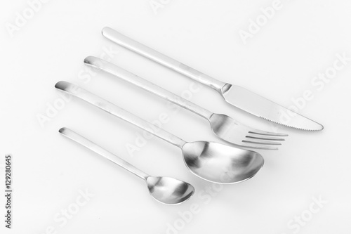 Cutlery set with Fork, Knife and Spoon on white background