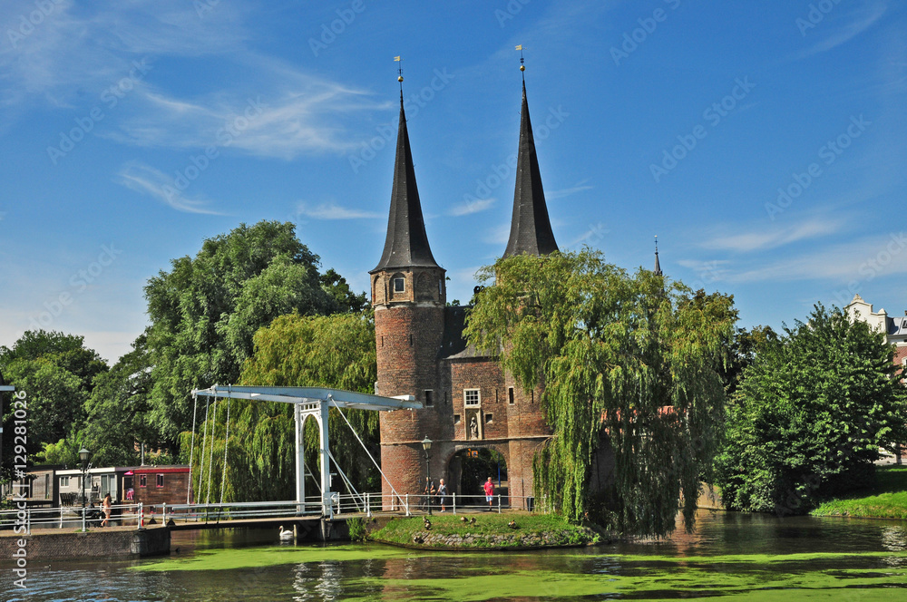 Delft, Olanda - Paesi Bassi, Delftse Vliet e Oostpoort Delft, Olanda - Paesi Bassi, Delftse Vliet e Oostpoort