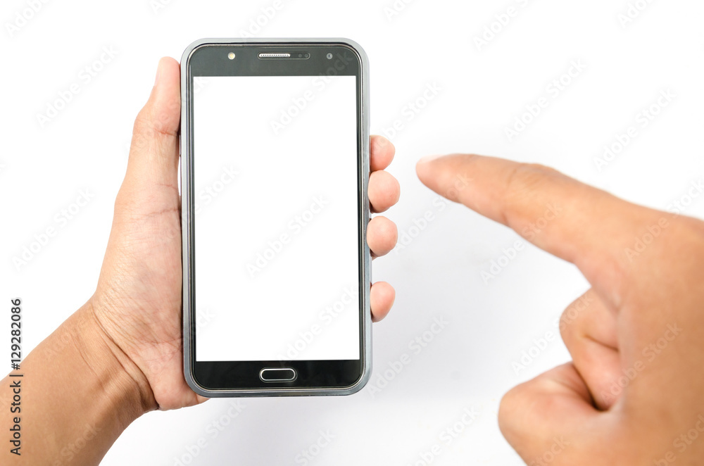 Male hand holding and Touch on black Smart phone Male hand holding and Touch on black Smart phone