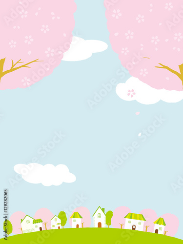 春の街並み　イラスト