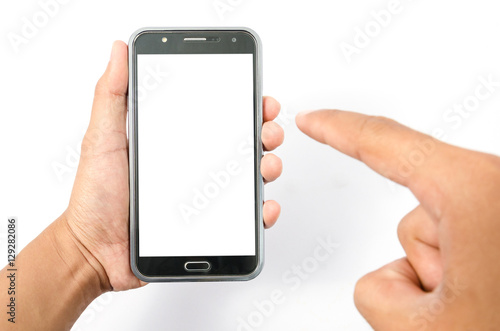 Male hand holding and Touch on black Smart phone