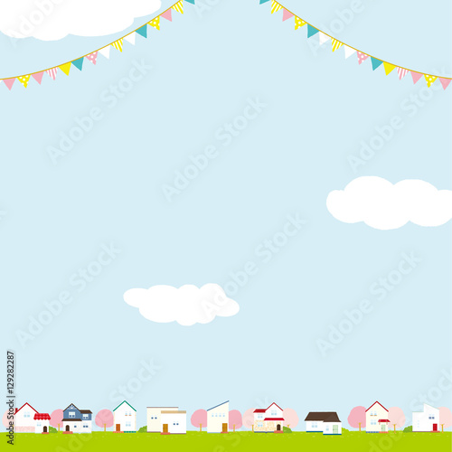 春の街並み　イラスト