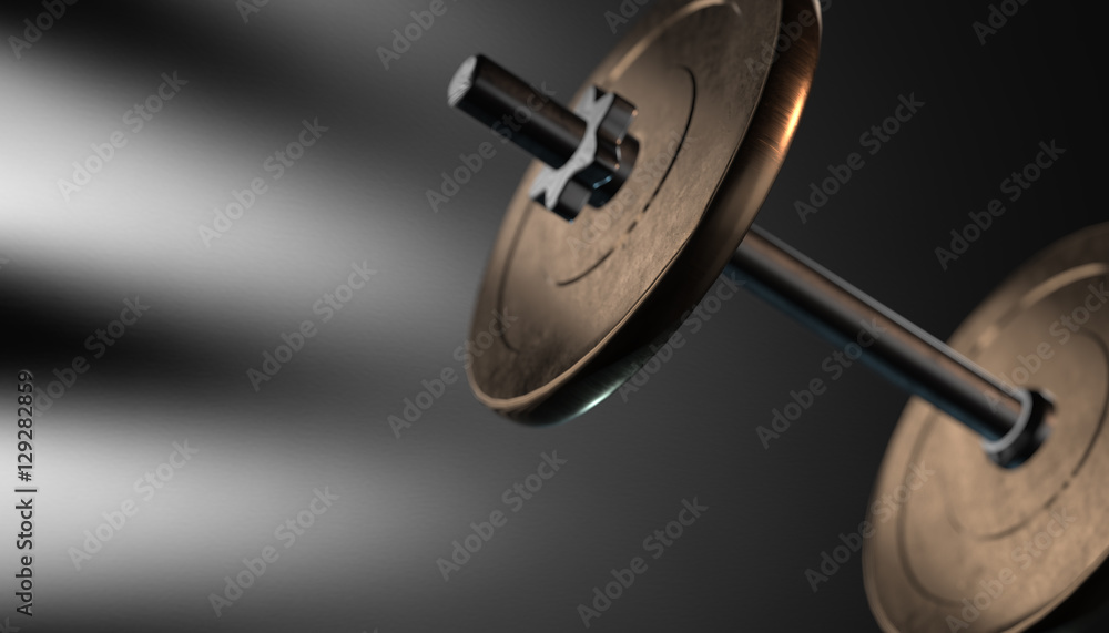 Dumbbells over varial material and background. 3d render