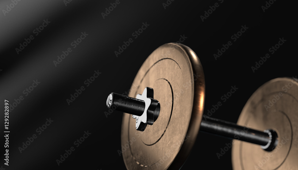 Dumbbells over varial material and background. 3d render Dumbbells over varial material and background. 3d render