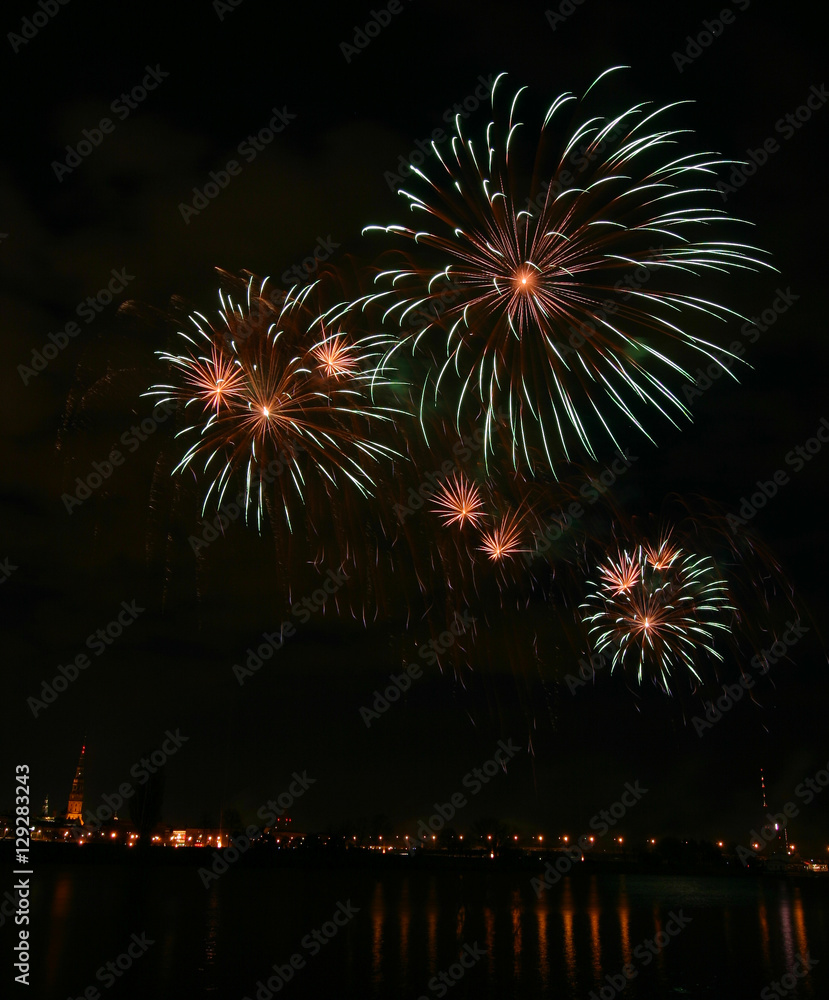Beautiful fireworks during The Independence Day celebration in Riga, Latvia