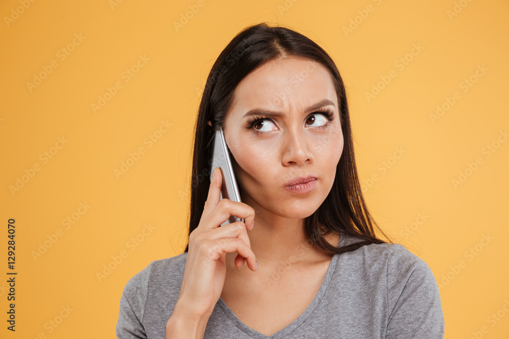 Serious model with phone Serious model with phone