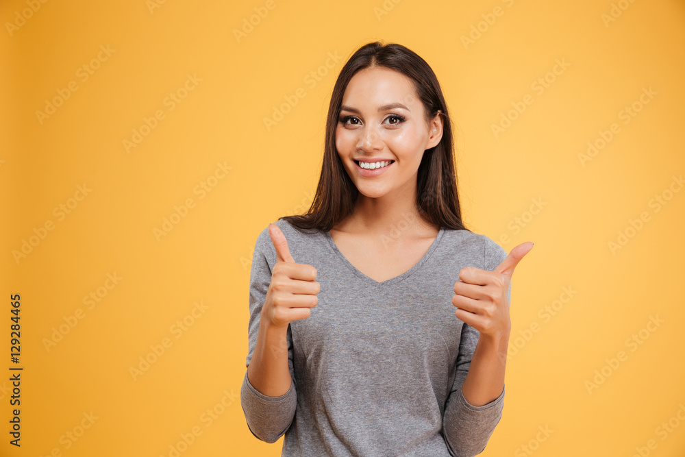 Model with fingers up Model with fingers up