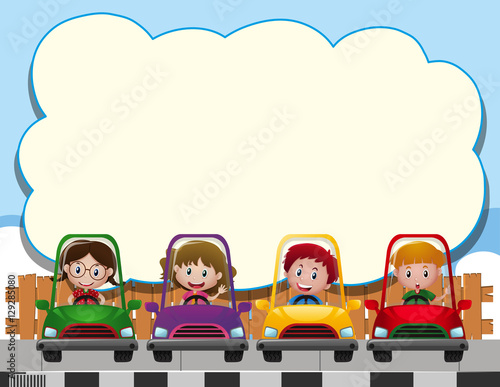 Border template with four kids in the cars