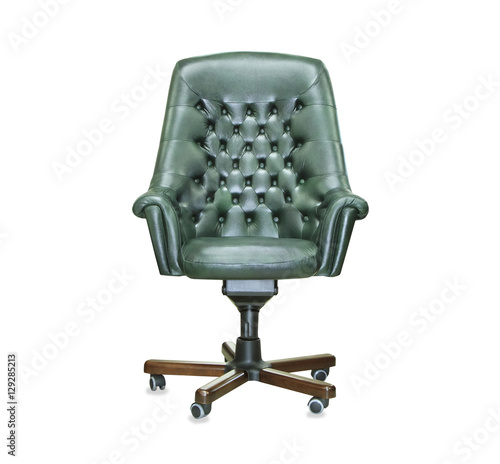 Canvas-taulu The president office chair from green leather. Isolated