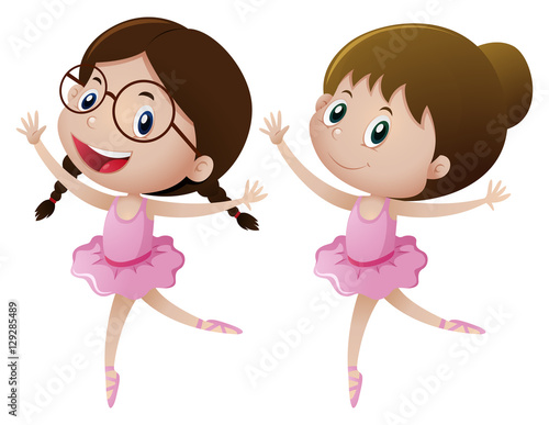 Two girls in pink dress doing ballet