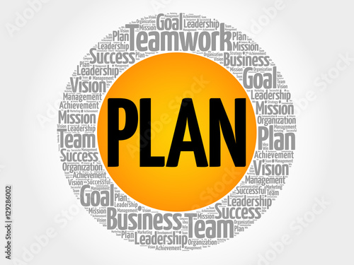 Plan word cloud collage, business concept background