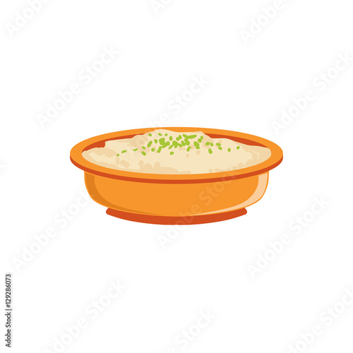 Rice Pudding In Bowl Supplemental Baby Food Products Allowed For First Complementary Feeding Of Small Child Cartoon Illustration