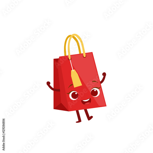 Paper Shopping Gift Bag Kids Birthday Party Happy Smiling Animated Object Cartoon Girly Character Festive Illustration