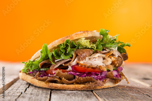 Fotografie close up of kebab sandwich.