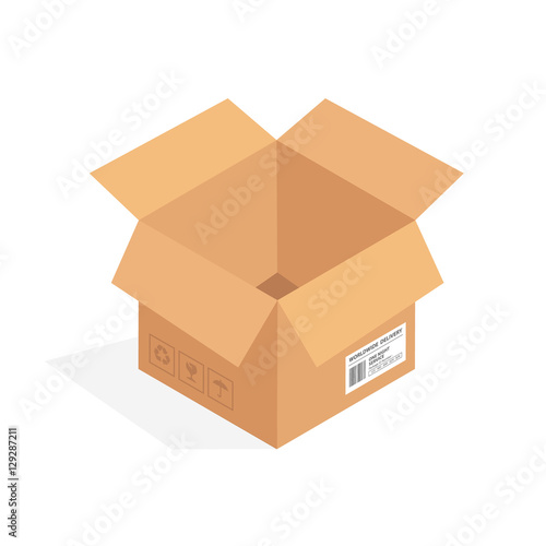 Isometric cardboard box packaging isolated, vector illustration design