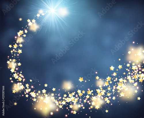 Blue shining background with stars.