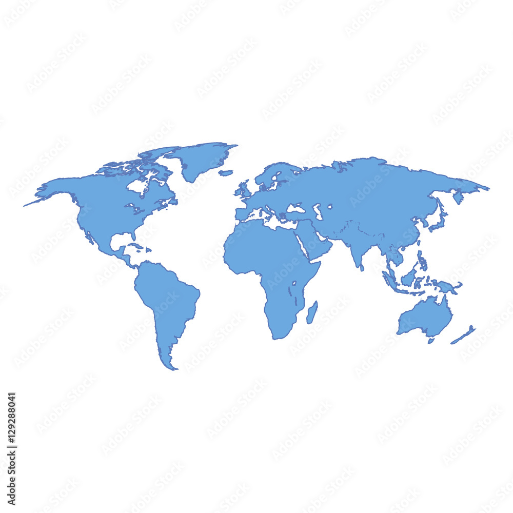 World map blue colored on a white background