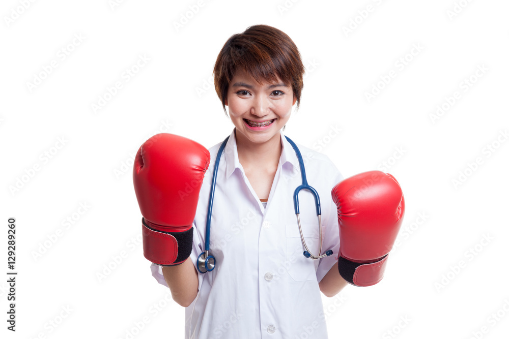 Young Asian female doctor ready to fight. Young Asian female doctor ready to fight.